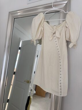 For Love And Lemons Cream Puff Sleeve Tie-Front Mini Dress